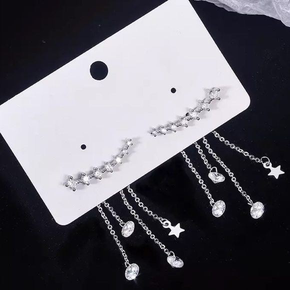 925 Silver Ear climber Crystal Tassel Earrings - Picture 4 of 4